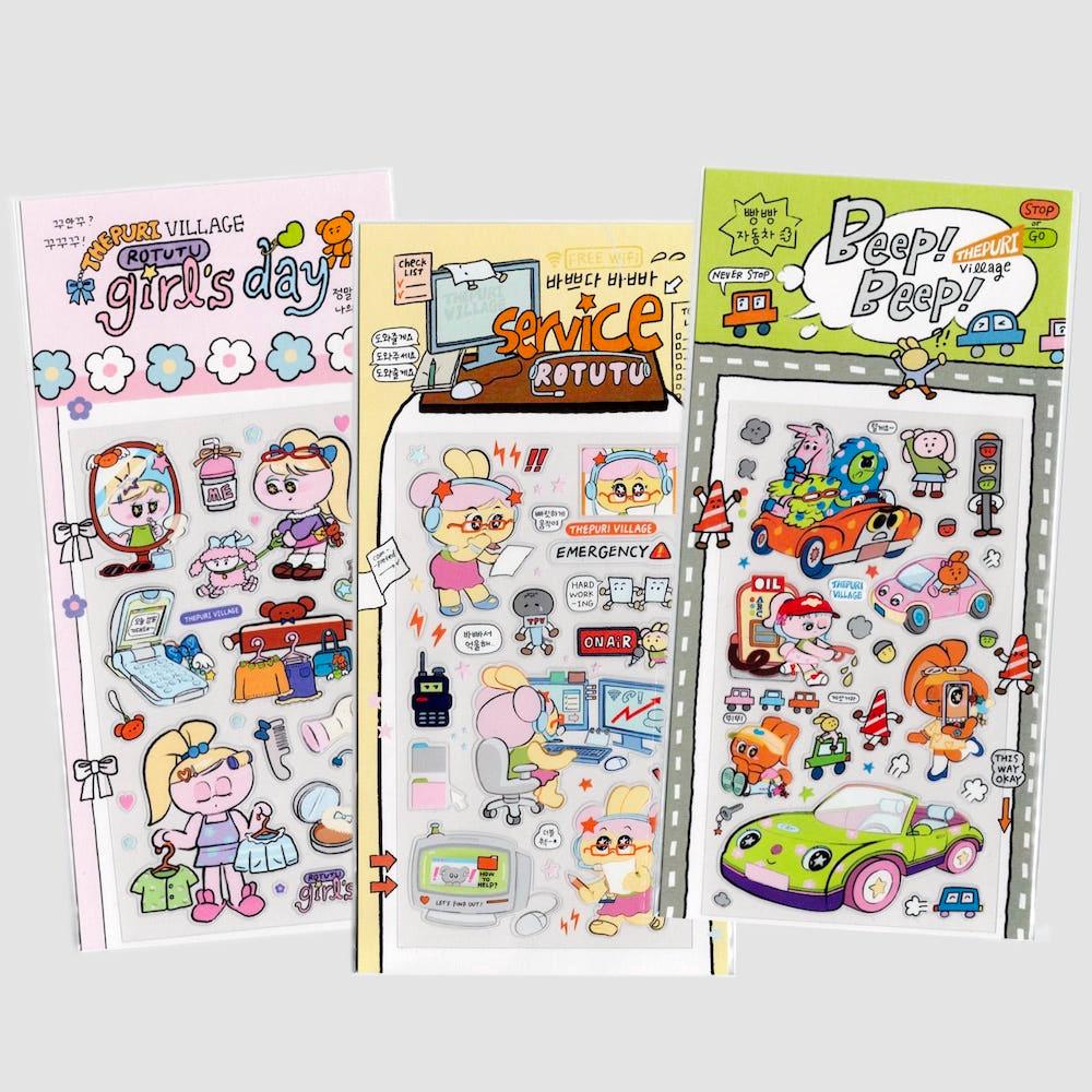 쫀쫀 무광 투명 스티커 3종 ver.2 더푸리빌리지