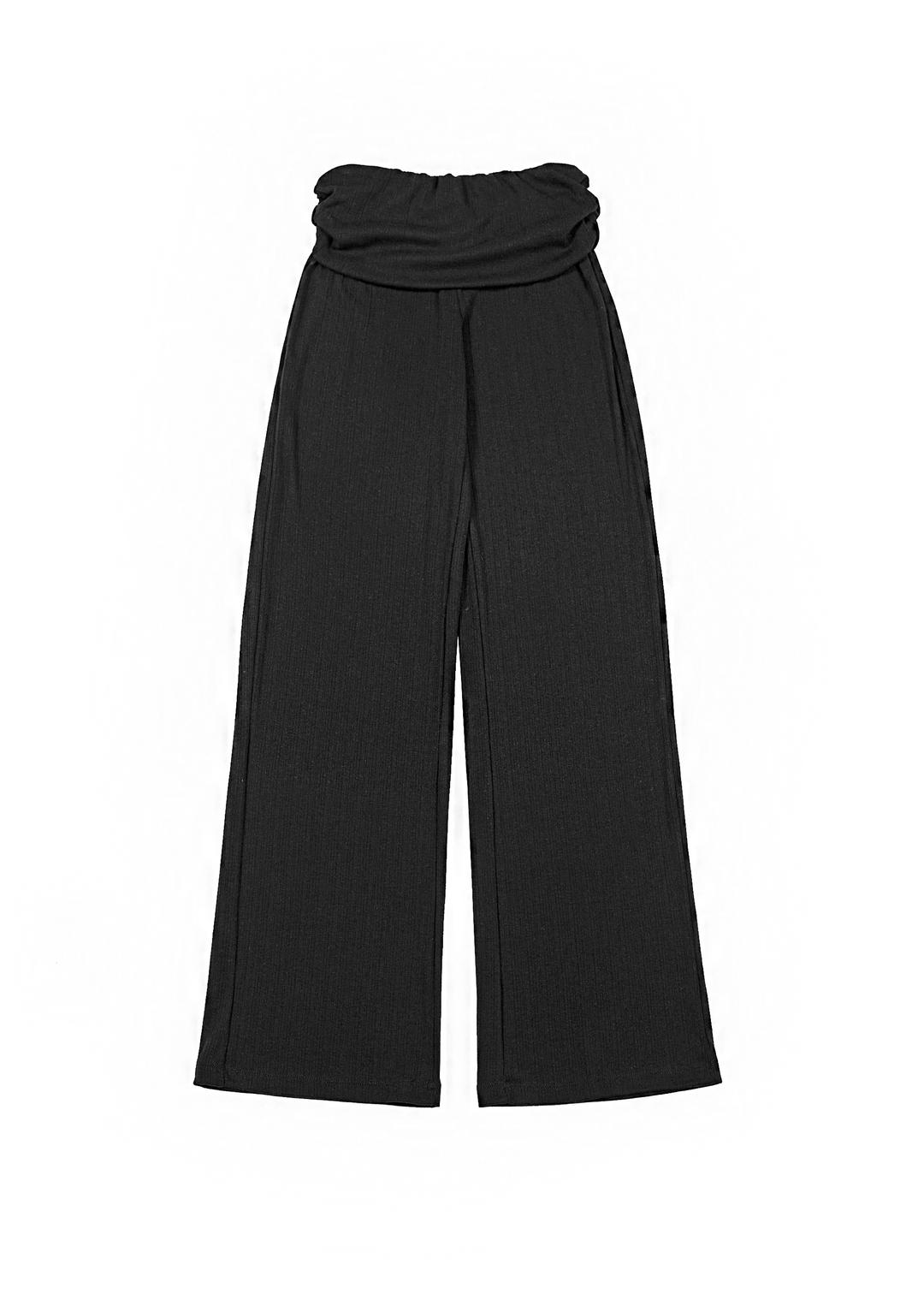 RIBBED STRAIGHT PANTS Black