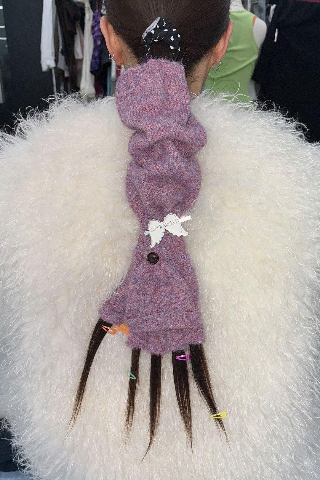 Wool Flap Gloves Purple