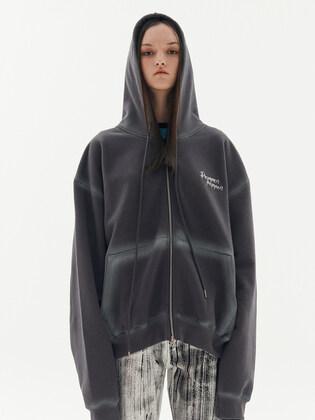 Unisex hand painting hood zip-up [Charcoal]