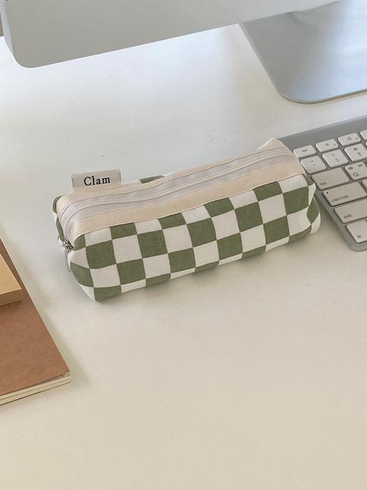 Clam round pencilcase _ Checker board celery