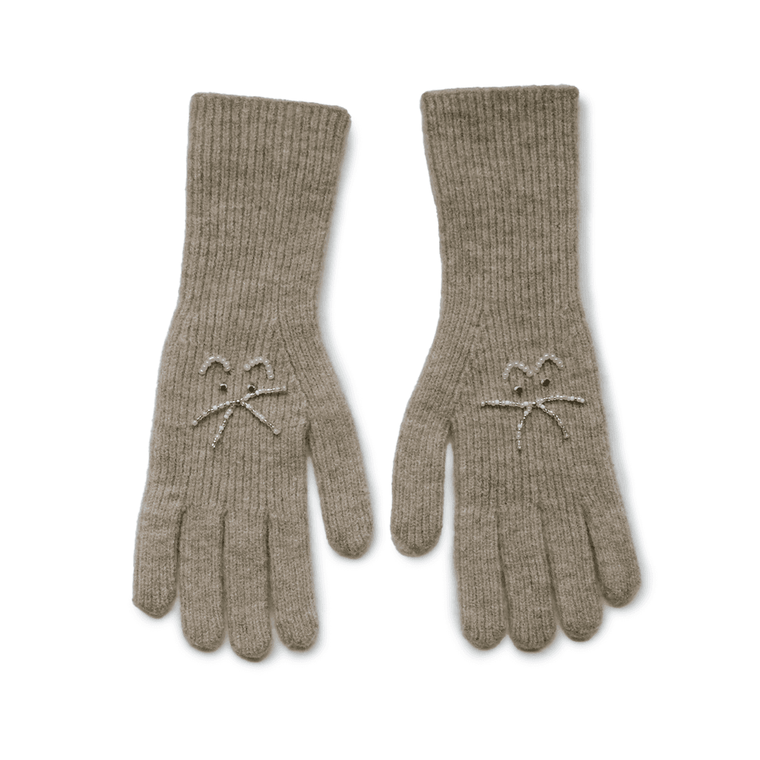 Long gloves Beige + Cat