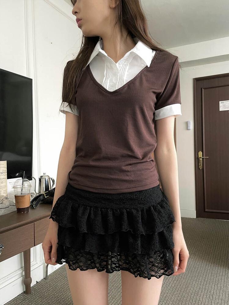 사토미라디오 Pintuck layered half top