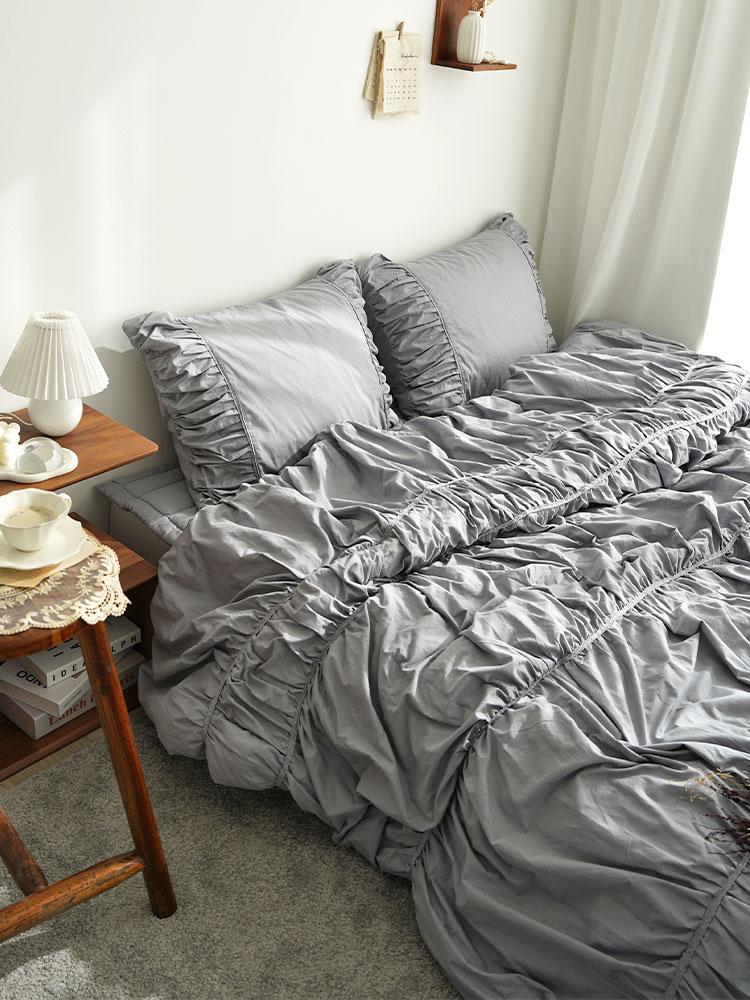 드레스 오가닉 코튼100 셔링 차렵이불 (그레이)