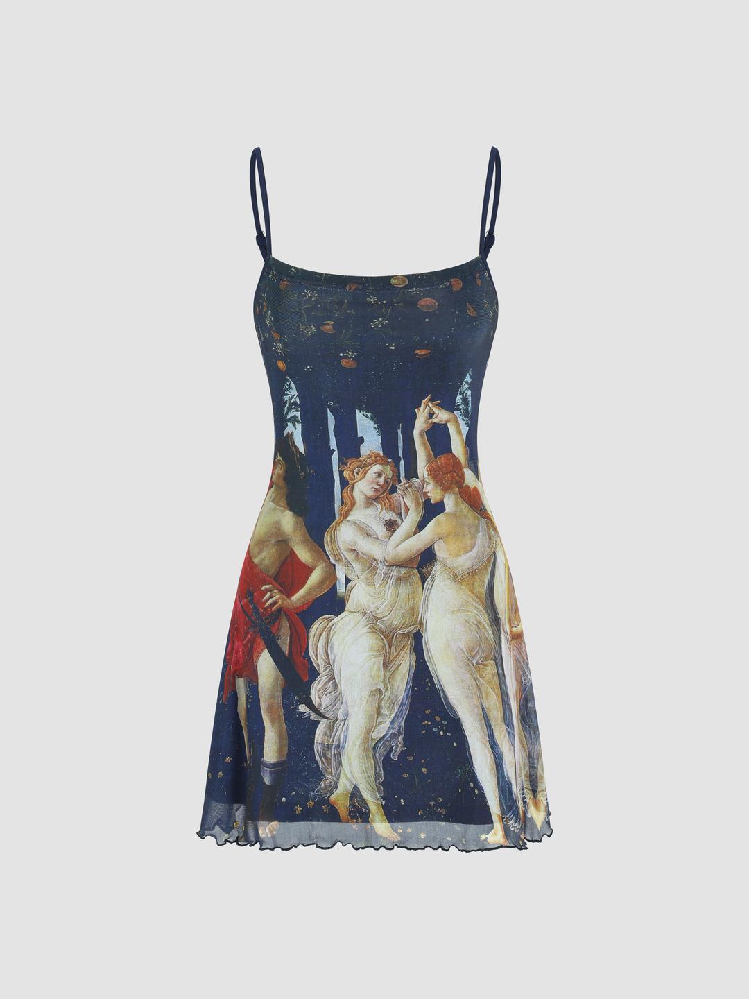 Figure Lettuce Trim Mesh Cami Dress