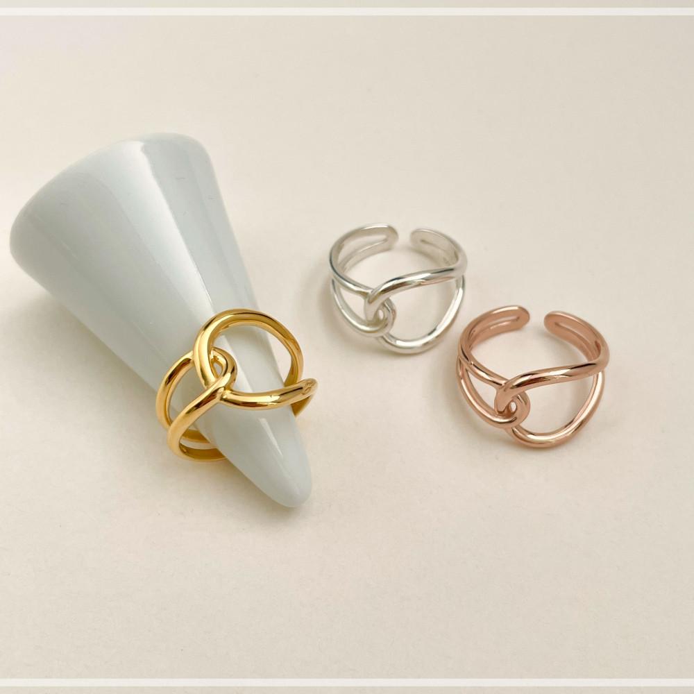 925실버 두줄 둥근 크로스 로프 오픈 링 반지 - 실버 골드 로즈골드