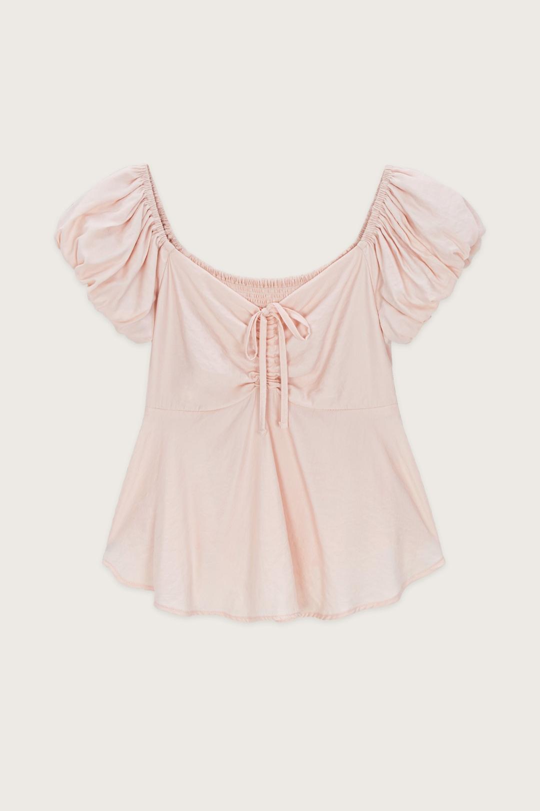 Puff Sleeve Shirring Blouse (Pink)
