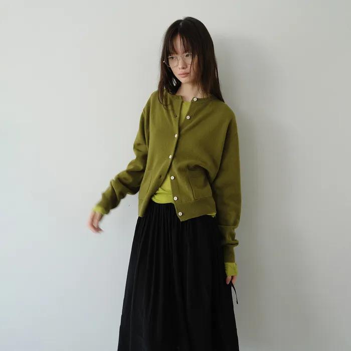 POCKET ROUND WOOL 100% CARDIGAN, OLIVE