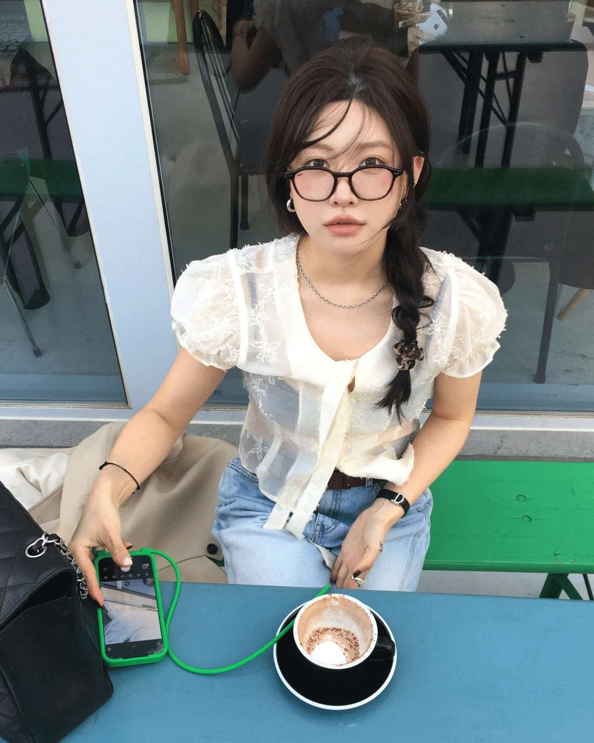 H Q*MK PICK!) PUFF SEE THROUGH BLOUSE (2COLOR)