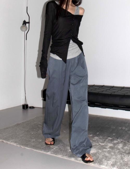 refine luster pintuck maxi pants / blue charcoal