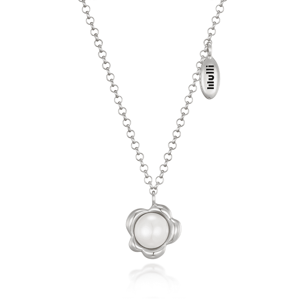 플라워 담수 진주 실버 목걸이