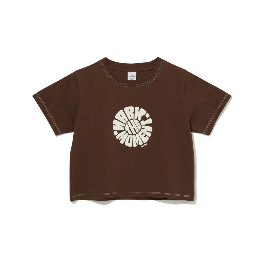 (W) ROUND GRAPHIC CROP T-SHIRT-BROWN