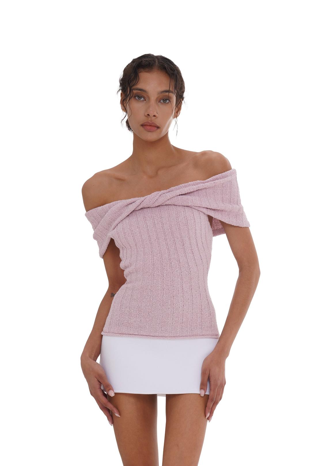 OFF-SHOULDER TWISTED KNOT DRESS - Pink / L