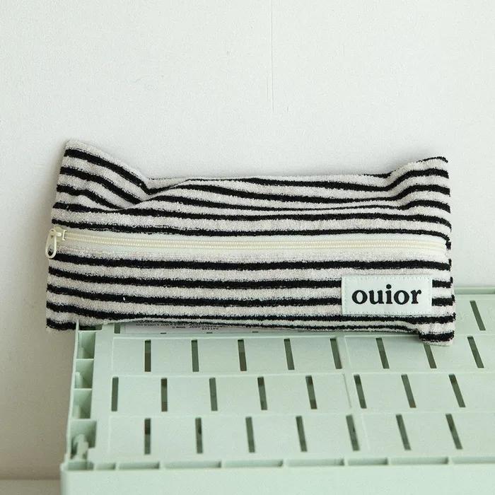 ouior flat pencil case - terry stripe black (middle zipper)