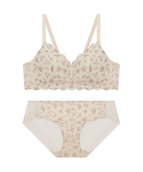 소프트핏 플로럴 노와이어 레이스 브라 팬티 세트