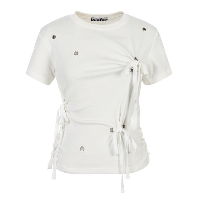 EYELET RIBBON T-SHIRT 리본 반팔 티셔츠 WHITE BR2CH008