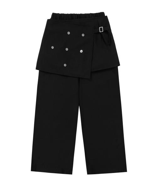 오목 랩스커트 레이어드 팬츠 (블랙)