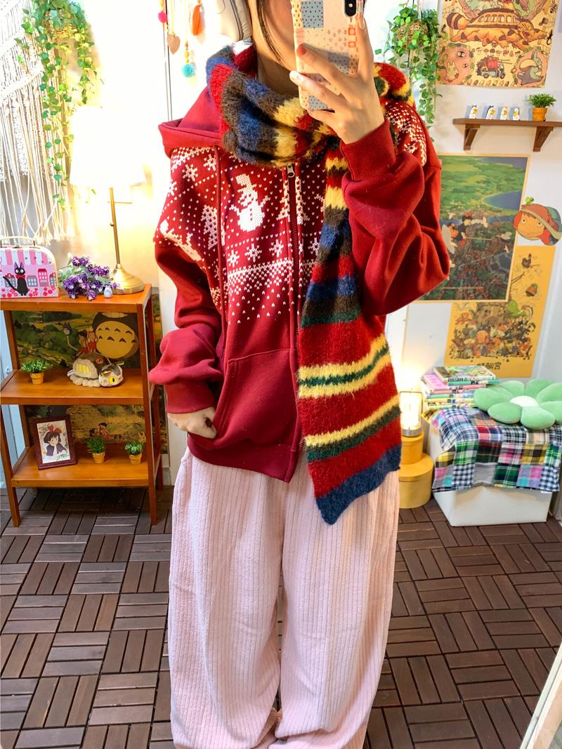 Snowy fleece hood zip-up ( red ) - 기모