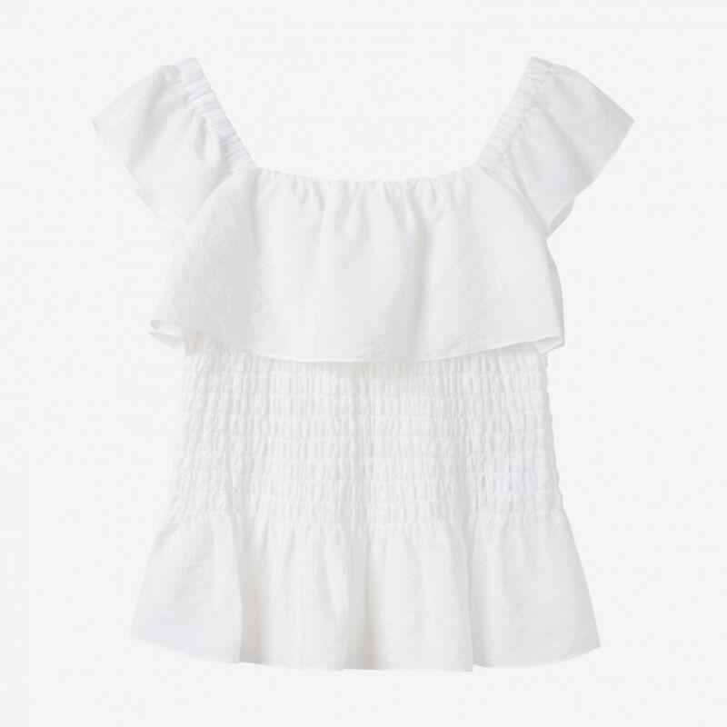 슬리브리스 스모킹 셔링 블라우스 C252MSC053