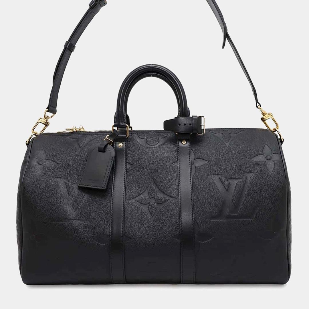 Louis Vuitton Noir Monogram Empreinte Leather Monogram Giant Keepall Bandouliere 45 Bag