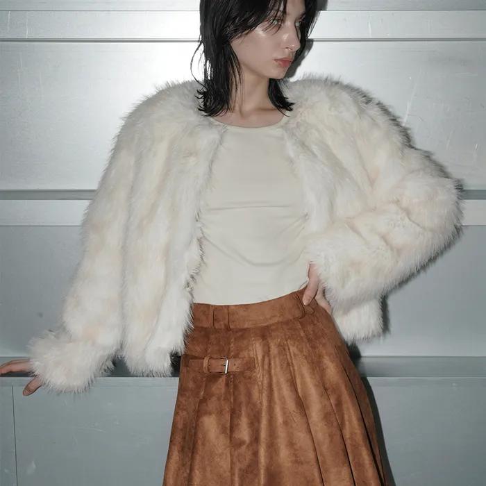 Faux Fox Fur Short Jacket Ivory