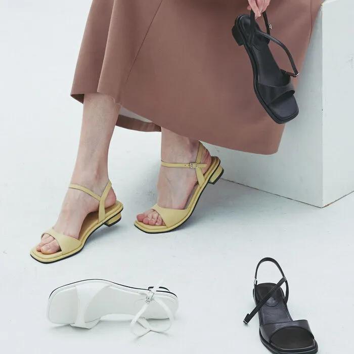 8Colors_핸드메이드 카우레더 스퀘어 토우 아치 스트랩 샌들 I KM070A