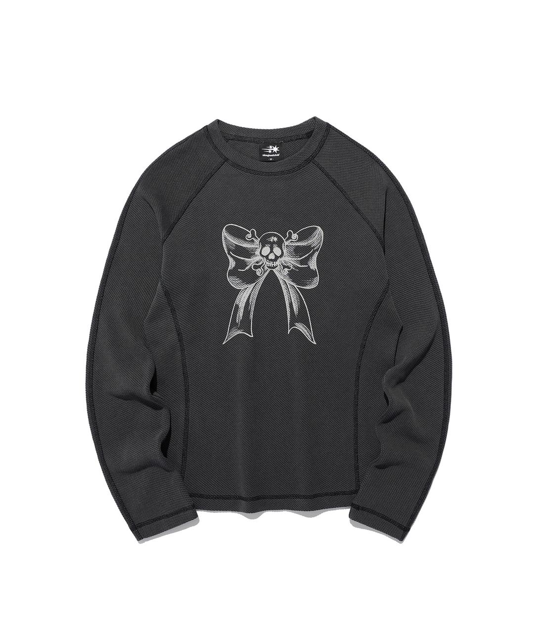 SKULL RIBBON WAFFLE L/S TEE[CHARCOAL]