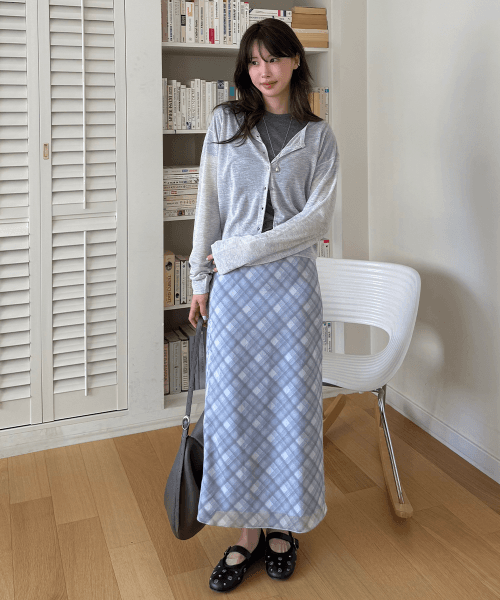 체크 시어 롱 스커트 [FOG GREY] / GF2LSK510