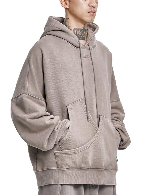 Curve Pocket Washed Hoodie [DUSTY BEIGE]