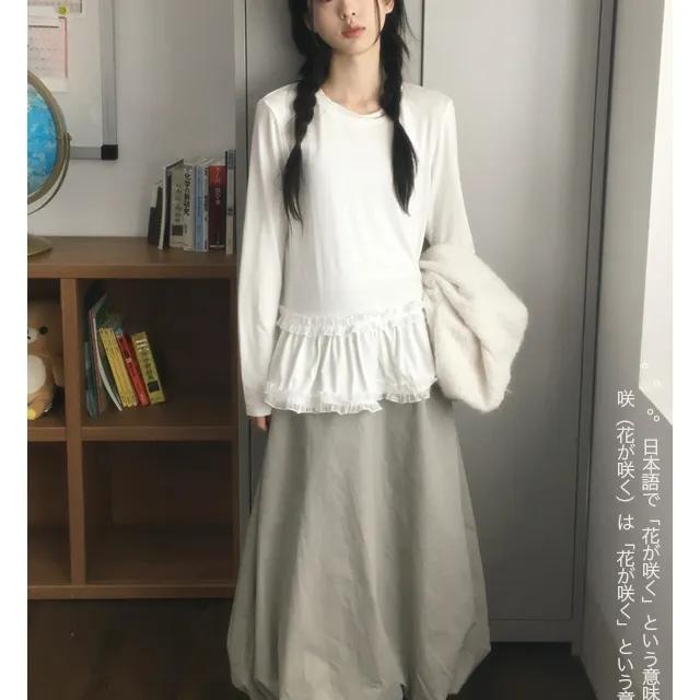 라프 레이어드 프릴 캉캉 긴팔 티셔츠