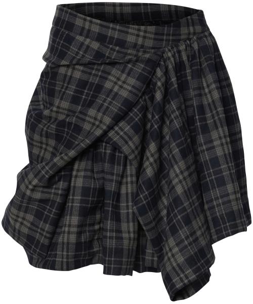 Asymmetrical Draped Layered Skirt (FL-252_Checkered)