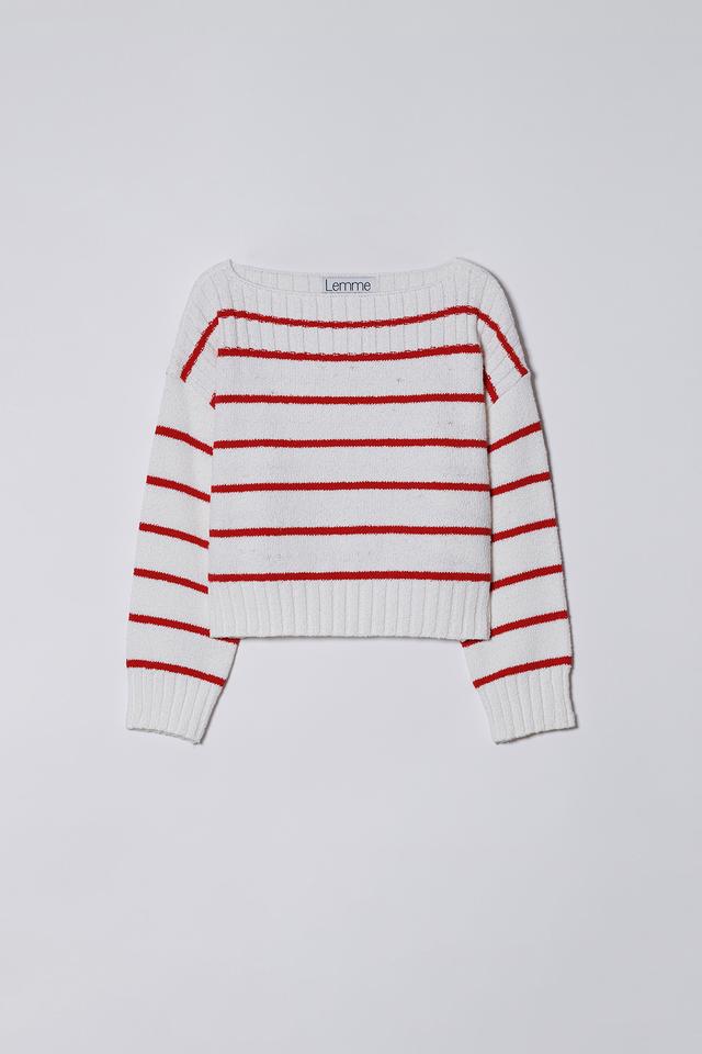 [BEST] STRIPE CROP KNIT, RED