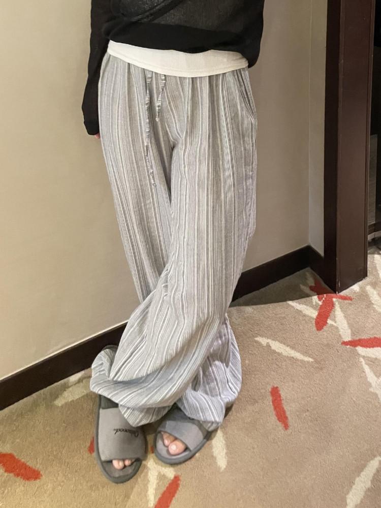 루즈핏 린넨 밴딩 스트라이프 팬츠 (2color)