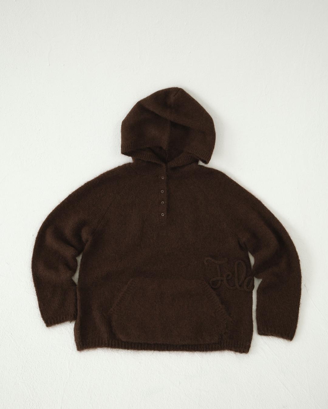 flétta Lettering Knit Hoodie_Brown