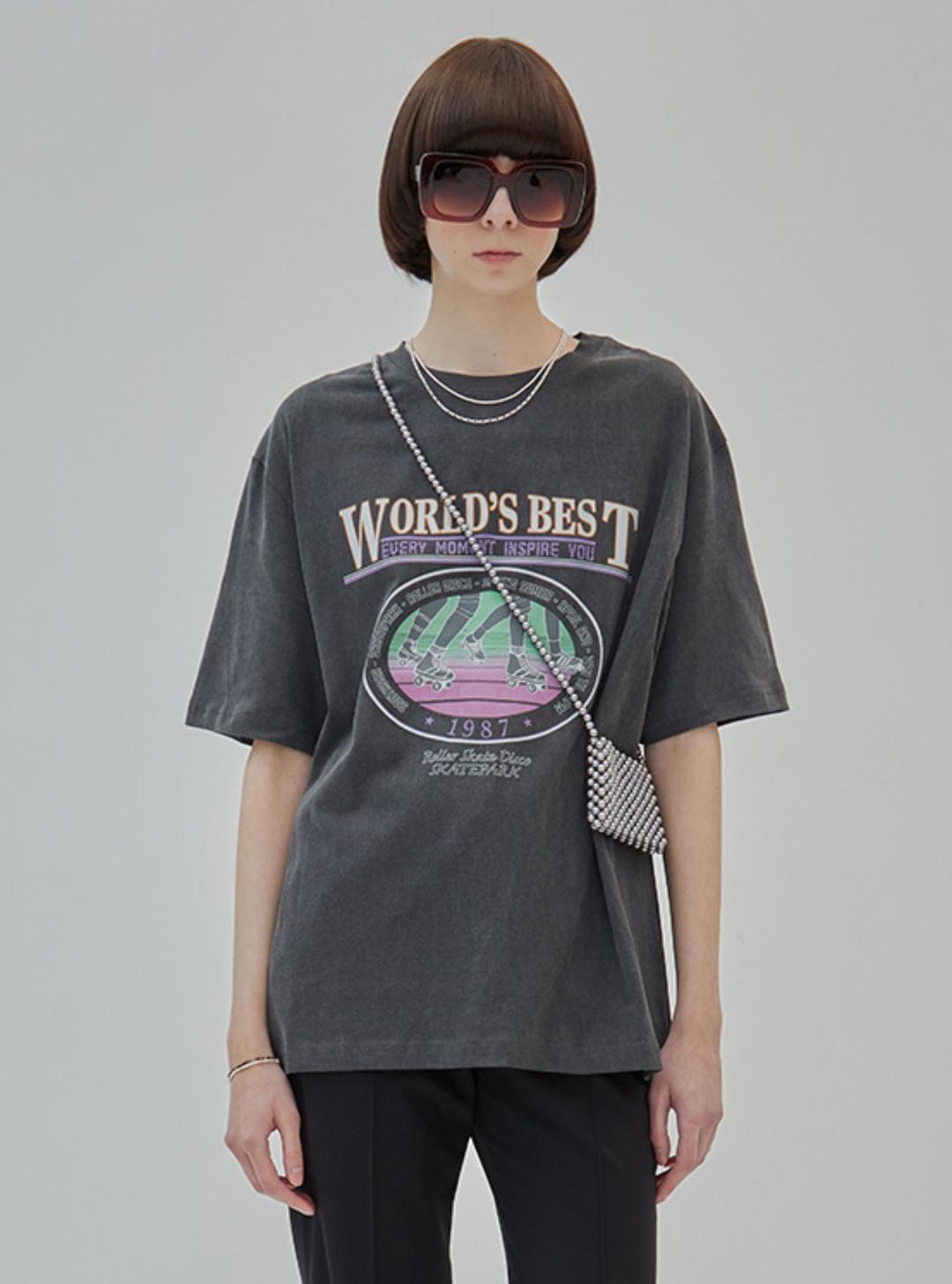 Oversized World Best Print Tee in D/Grey VW2SE116-13