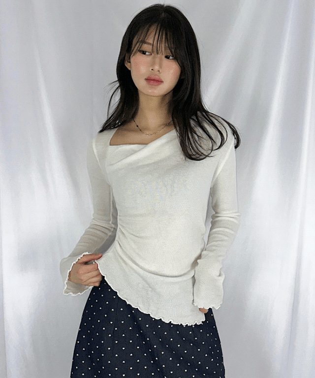포하우스 Frill Unbal Off Long Sleeve T
