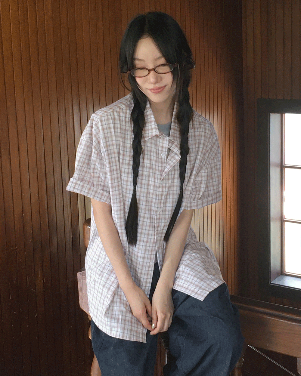 원더원더 카퍼 린넨 오버핏 체크 남방 셔츠