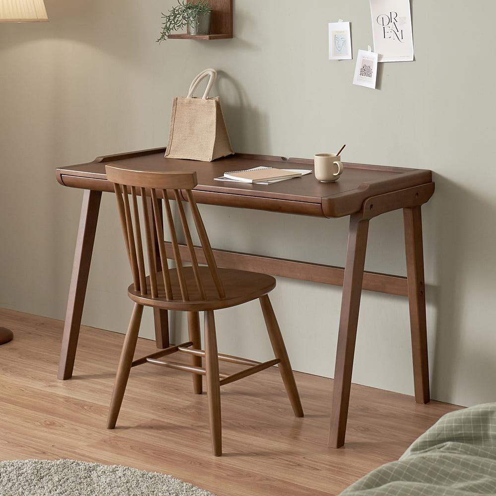 오크빌 웨이브 원목책상 수납 컴퓨터책상 1200mm, 월넛