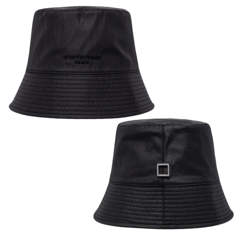 우영미 로고 나일로 태피터 버킷햇 모자 블랙