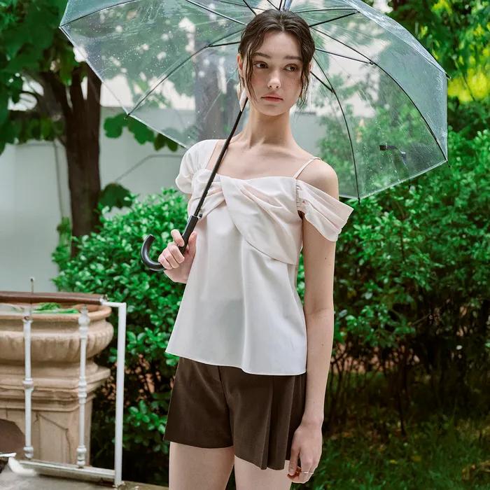One shoulder drape blouse (Peach ivory)