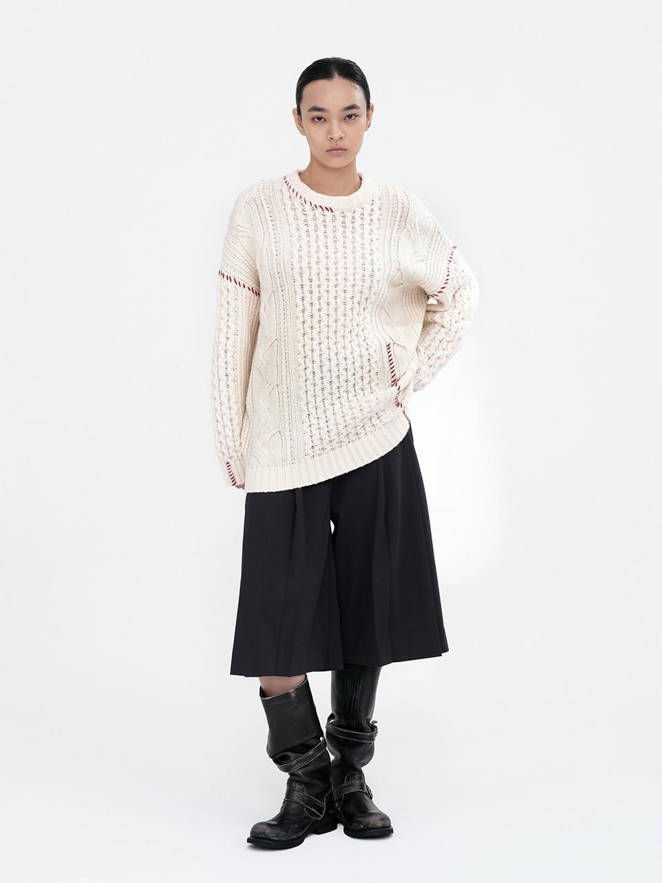 Wide Tuck Culotte Pants [Deep Navy]