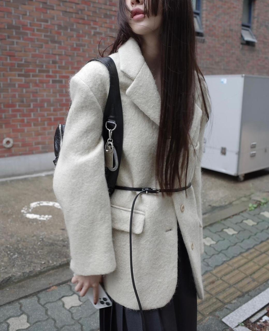 (올리브 네이비 당일배송) 런던플랏 모헤어 하프 코트