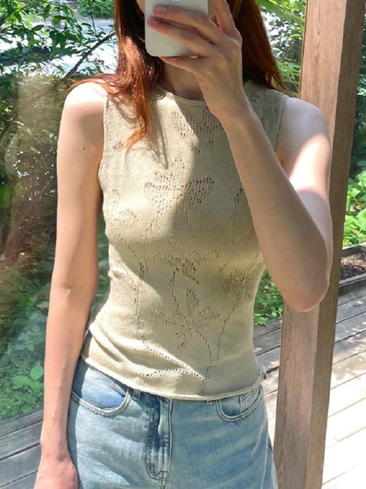 FLORAL PATTERN OPENWORK SLEEVELESS (4COLOR)