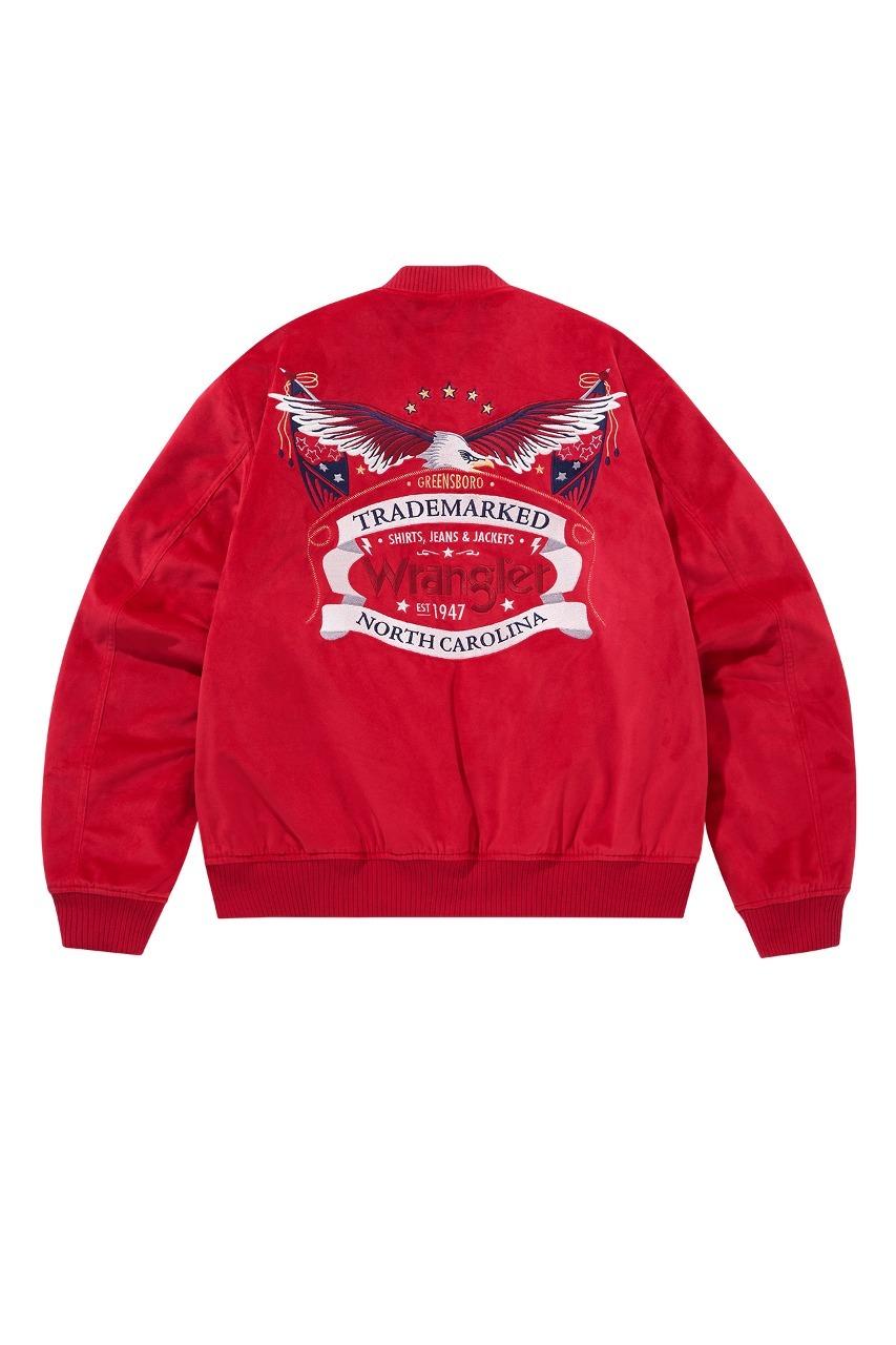 Artwork Velvet Bomber Jacket Red