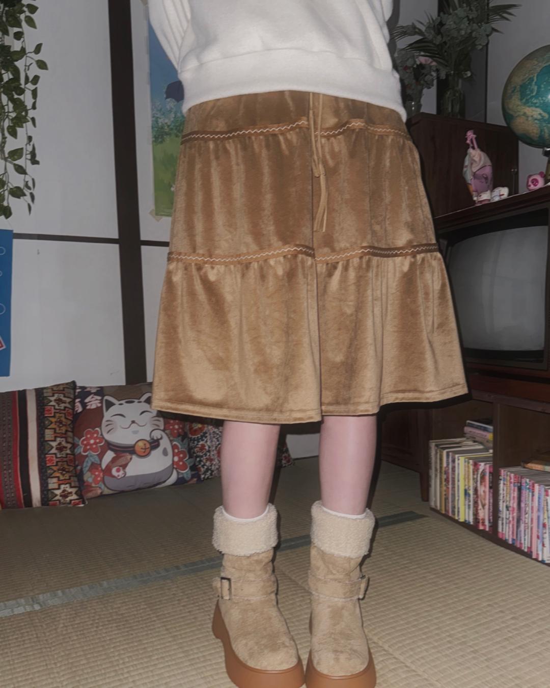 도우치도우치 (2color) 보헤미안 스티치 스웨이드 캉캉 스커트