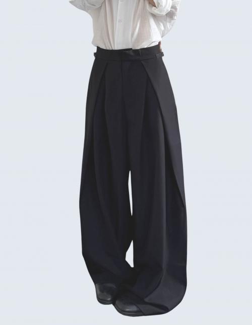 side two-tuck wide slacks