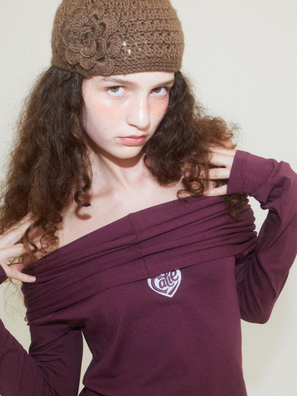 OPEN SHOULDER HOOD T-SHIRT BURGUNDY