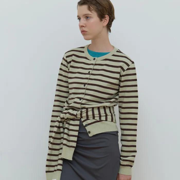 MUFFLER SET STRIPE CARDIGAN_MINT/BROWN