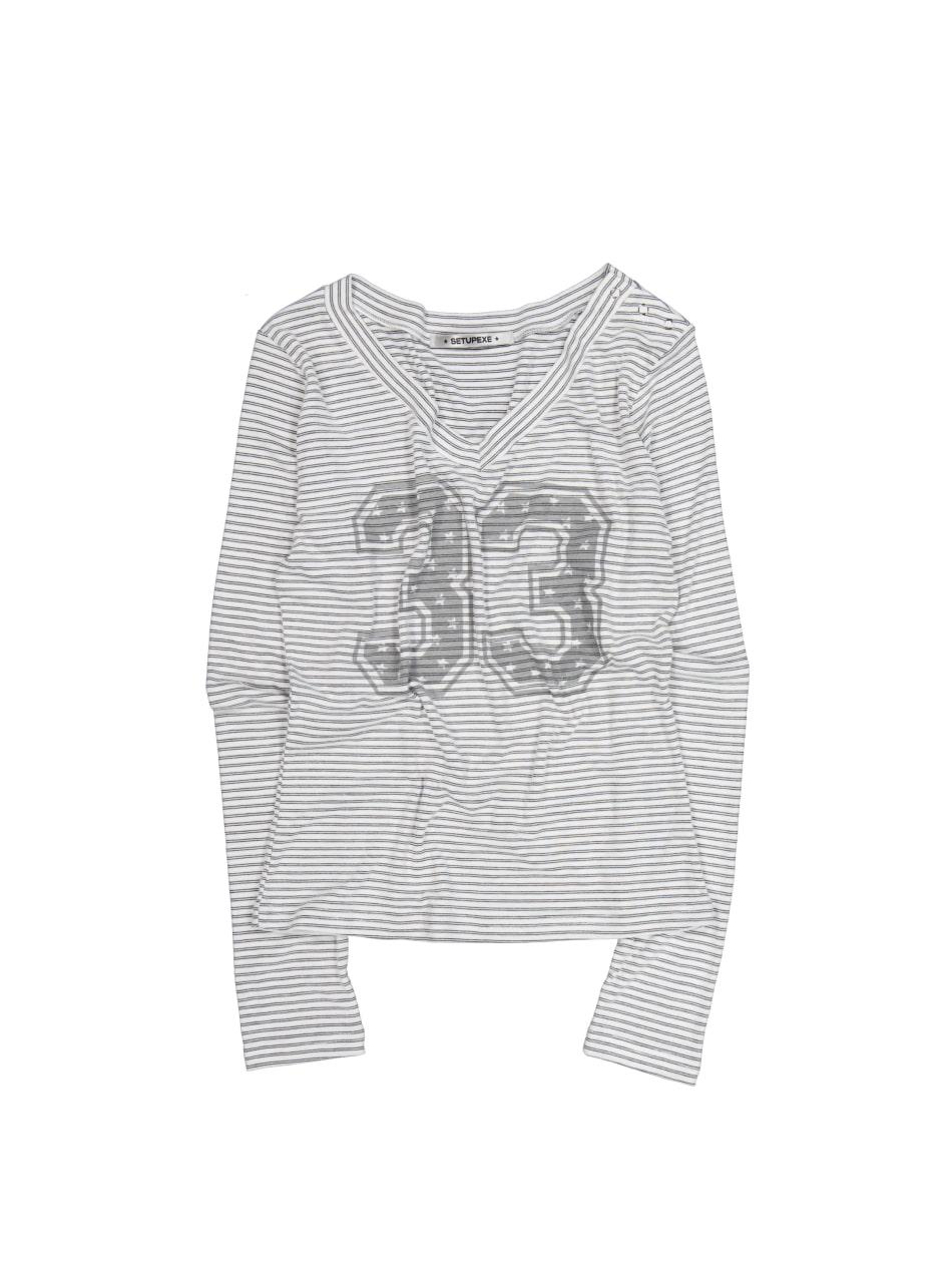 [ 9/11 예약 배송 ] 33 STRIPE V-NECK TOP / WHITE