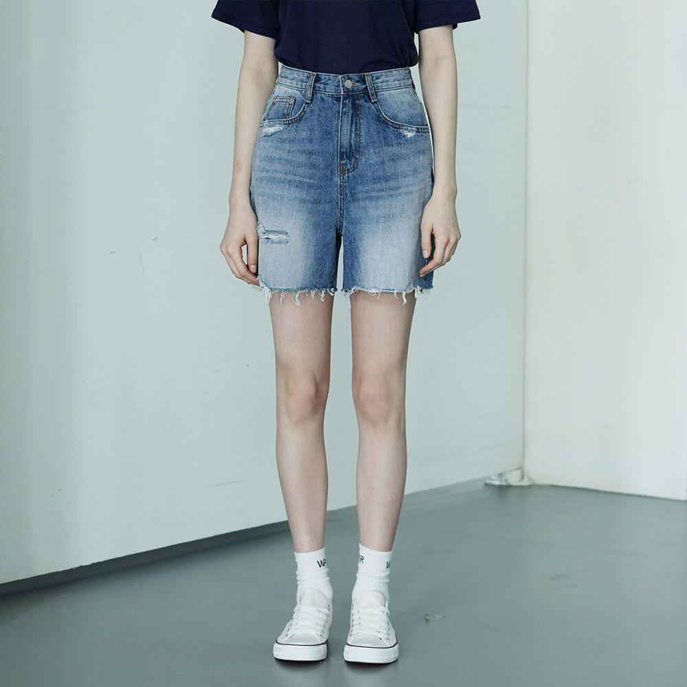 W1049 WASHING DENIM HALF PANTS_MEDIUM BLUE